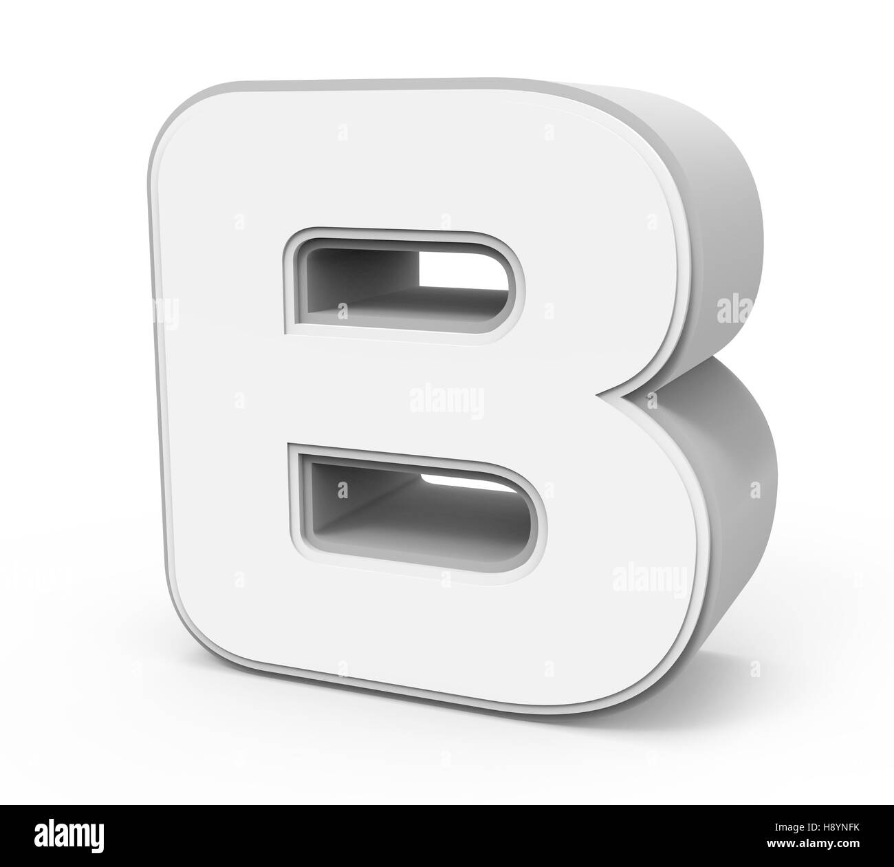 right tilt white letter B, 3D rendering graphic isolated on white background Stock Photo