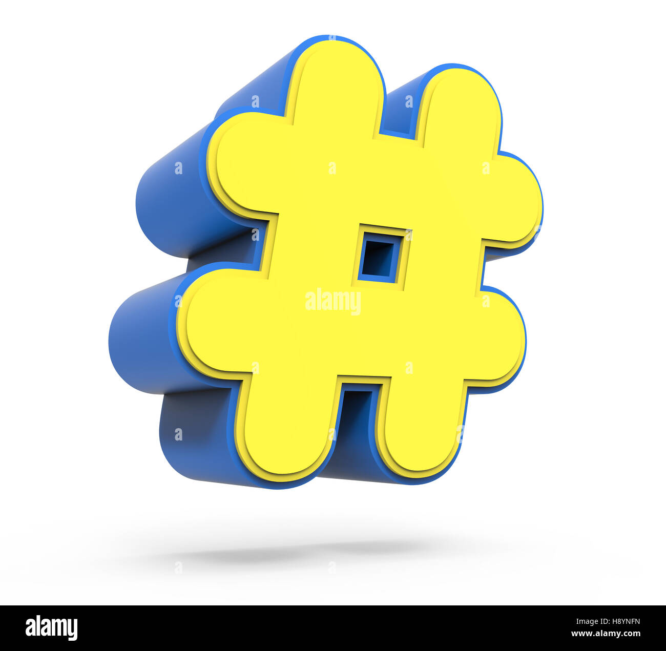cute yellow hashtag sign, yellow sign with blue frame, toylike sign for