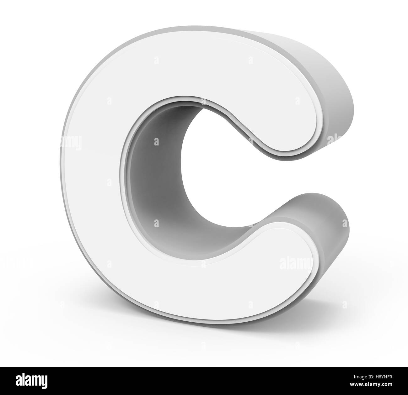right tilt white letter C, 3D rendering graphic isolated on white background Stock Photo