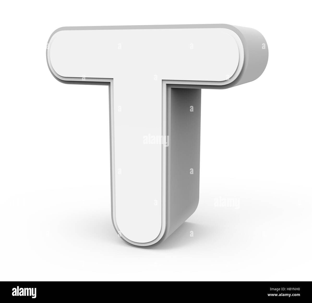 right tilt white letter T, 3D rendering graphic isolated on white background Stock Photo