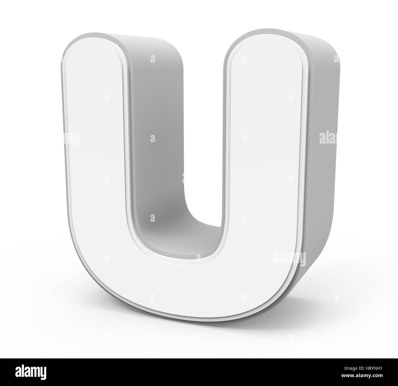 right tilt white letter U, 3D rendering graphic isolated on white background Stock Photo