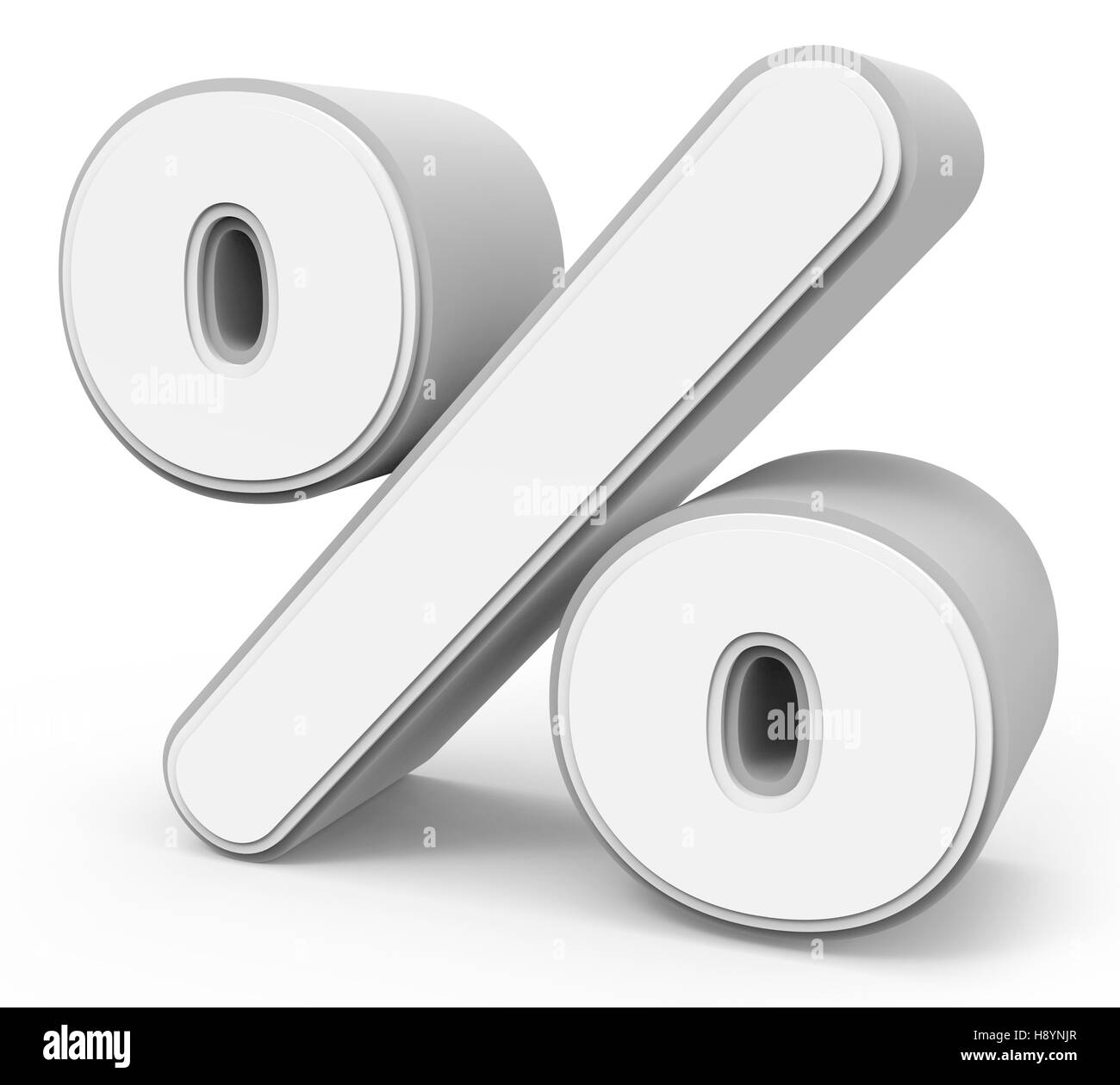 right tilt white percent mark, 3D rendering graphic isolated on white background Stock Photo