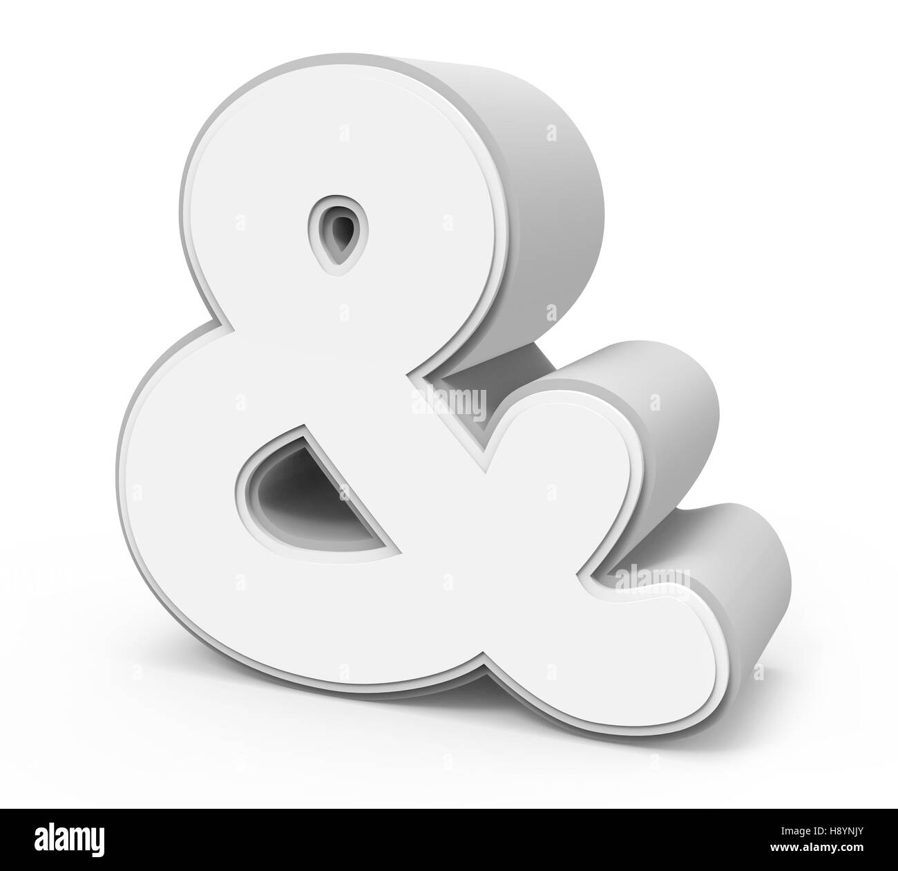 right tilt white ampersand mark, 3D rendering graphic isolated on white background Stock Photo