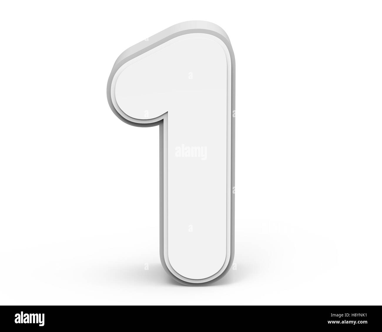 white number 1, 3D rendering graphic isolated on white background Stock