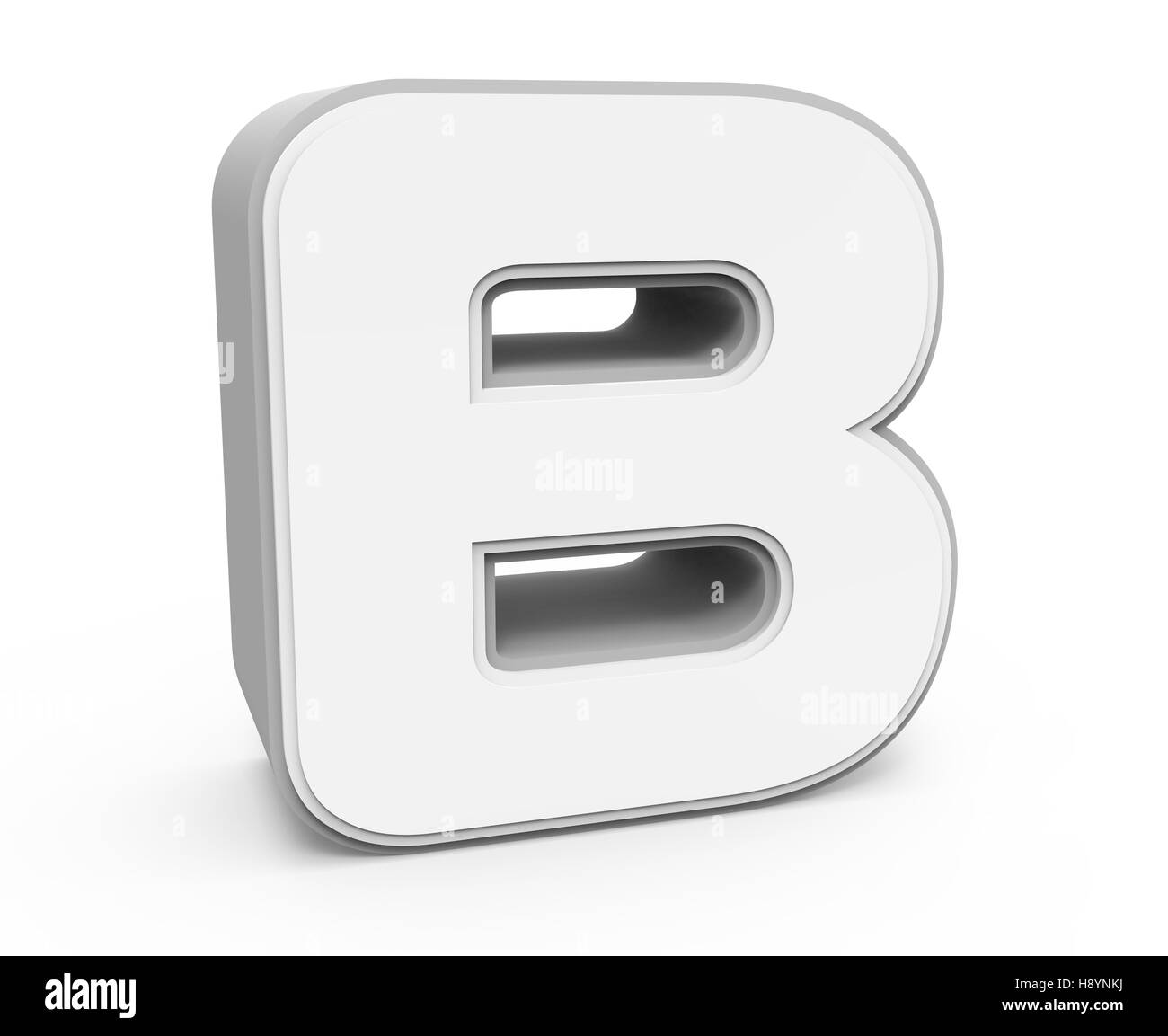 left tilt white letter B, 3D rendering graphic isolated on white background Stock Photo