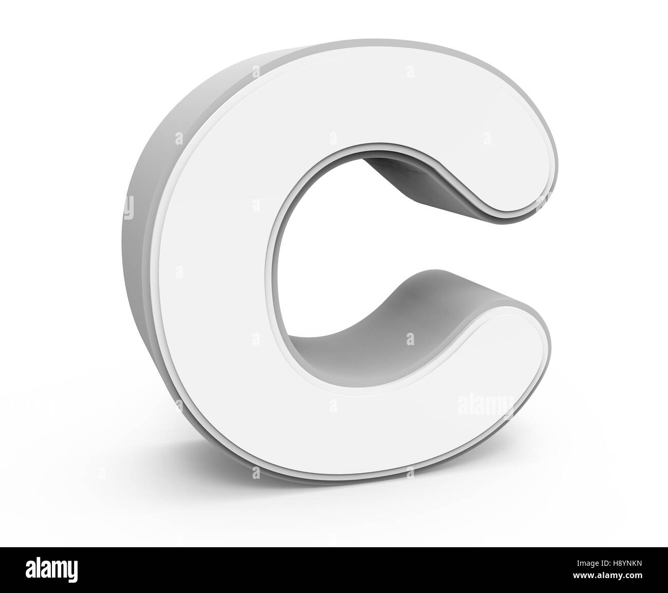 left tilt white letter C, 3D rendering graphic isolated on white background Stock Photo