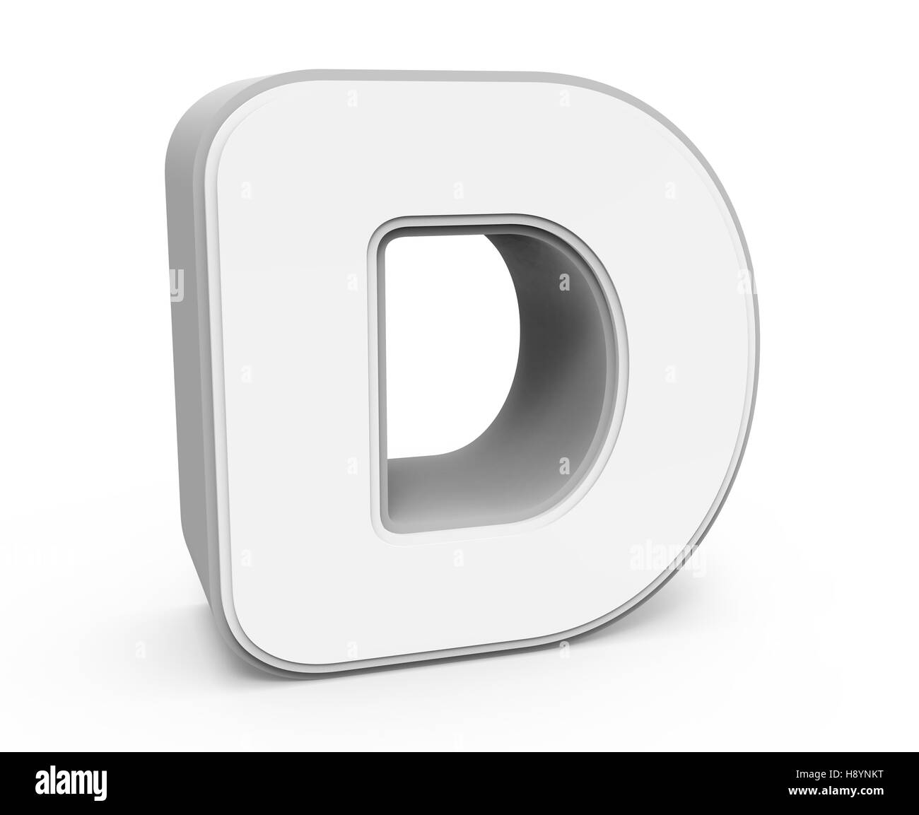 left tilt white letter D, 3D rendering graphic isolated on white ...