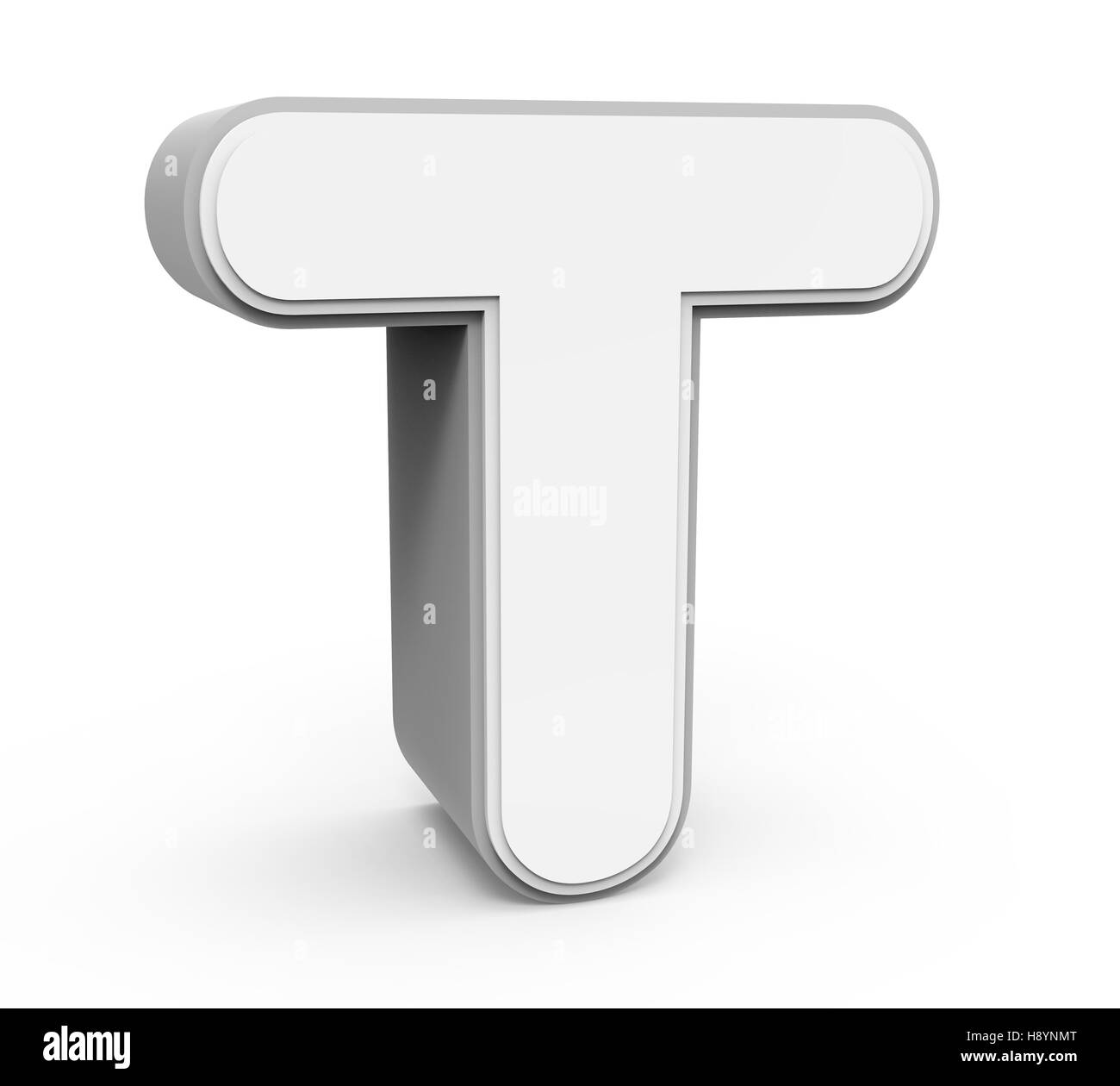 left tilt white letter T, 3D rendering graphic isolated on white background Stock Photo