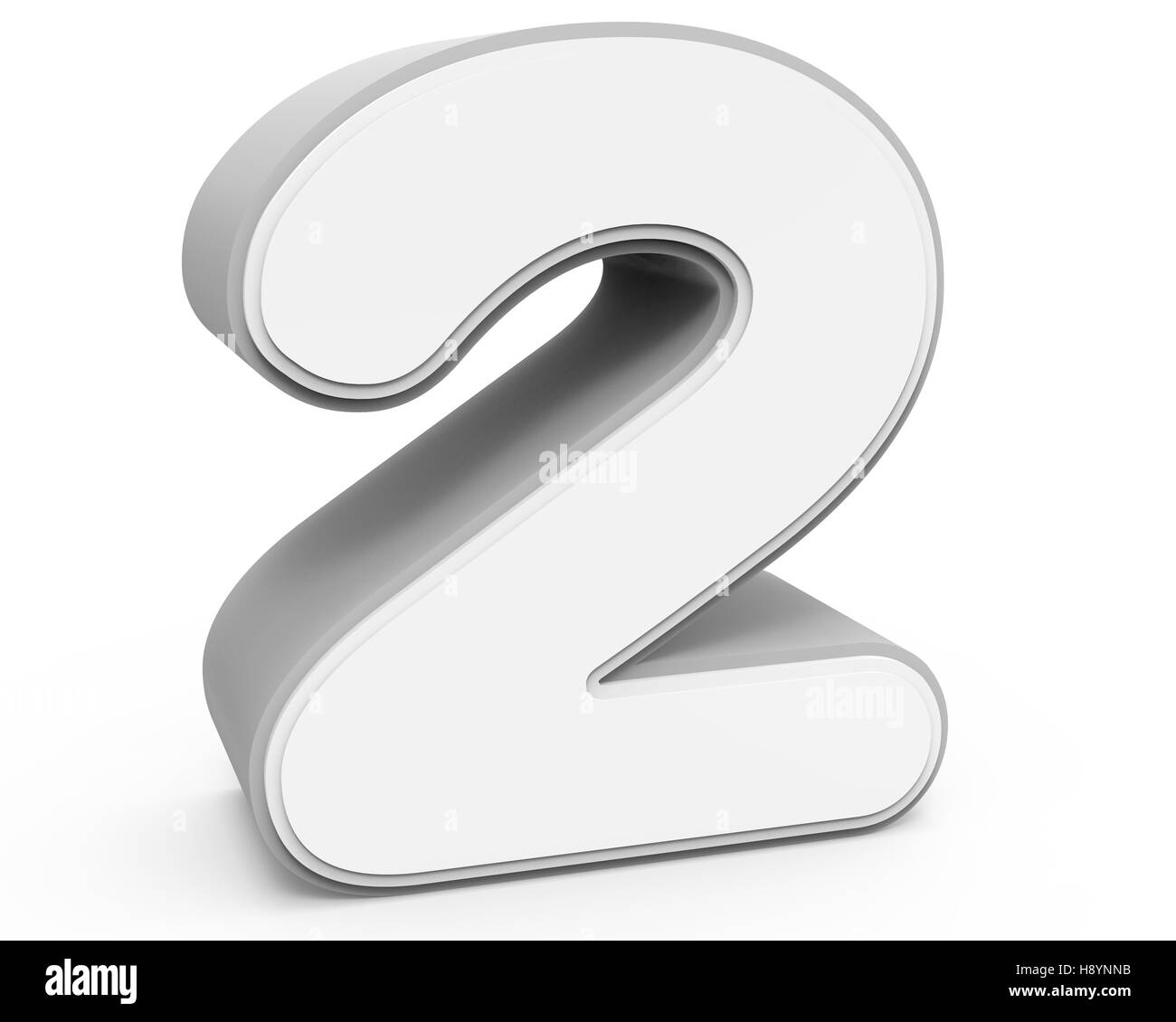 left tilt white number 2, 3D rendering graphic isolated on white ...