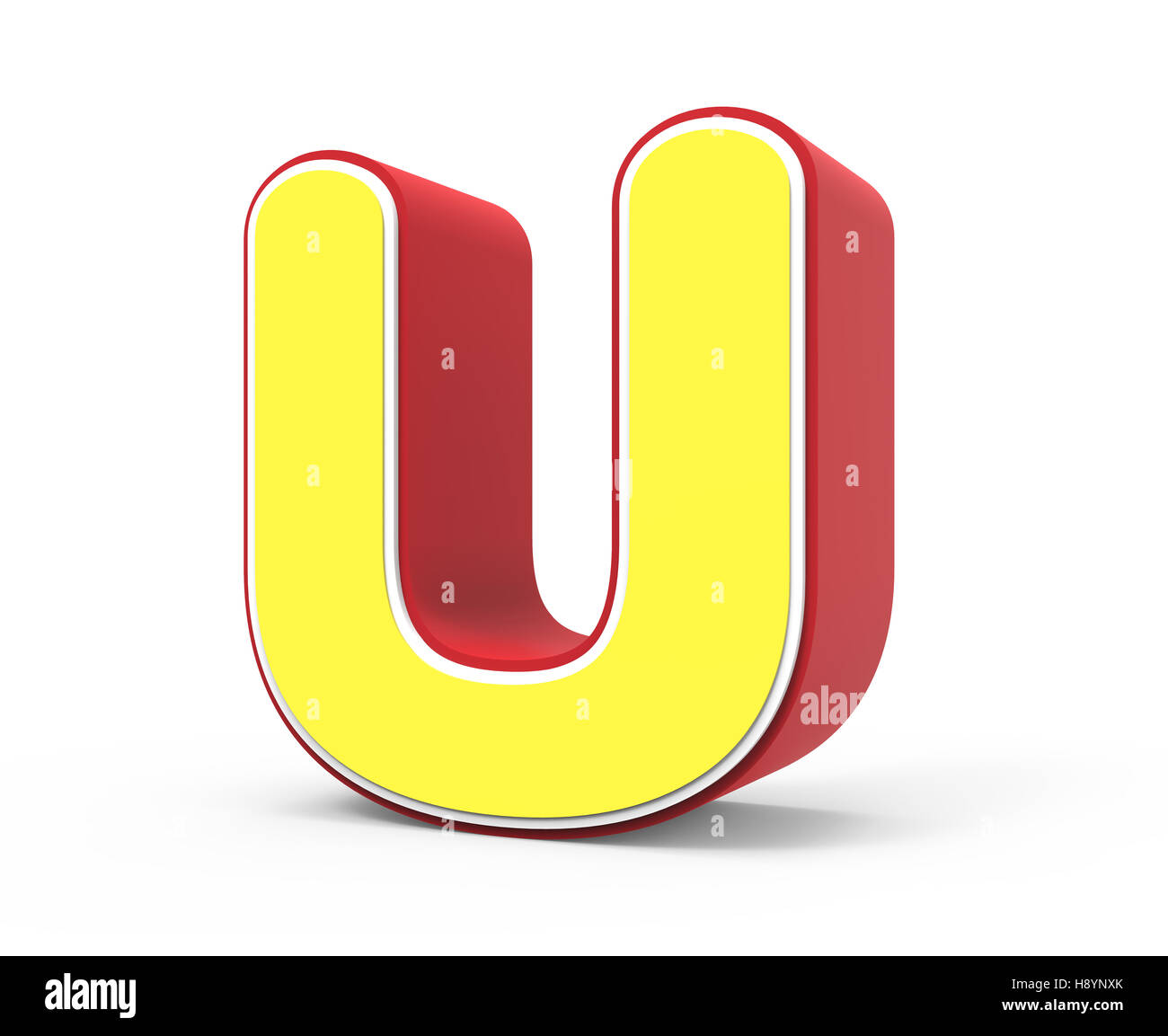 right tilt red framed yellow letter U, 3D rendering graphic isolated on ...