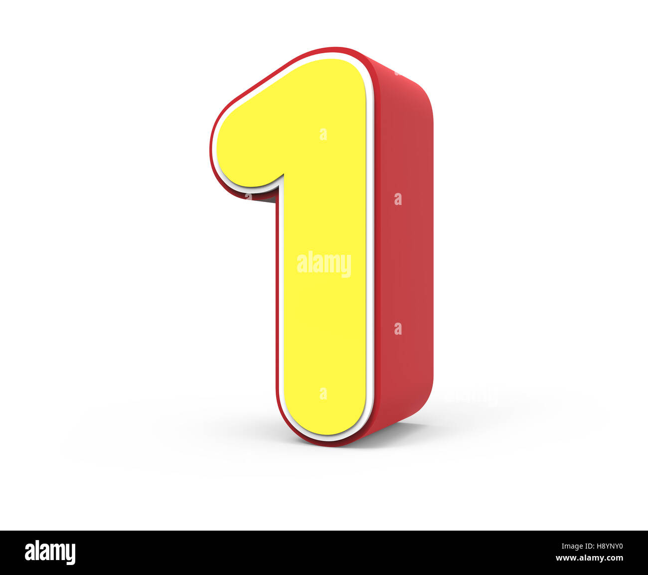 right tilt red framed yellow number 1, 3D rendering graphic isolated on