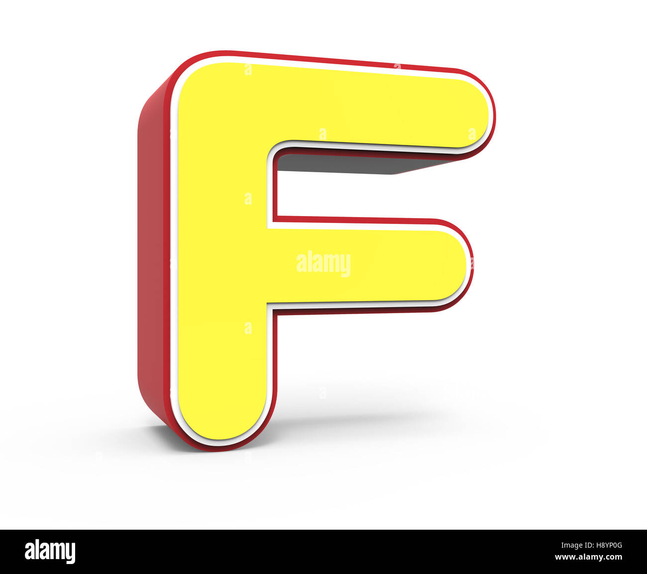 left tilt red framed yellow letter F, 3D rendering graphic isolated on ...