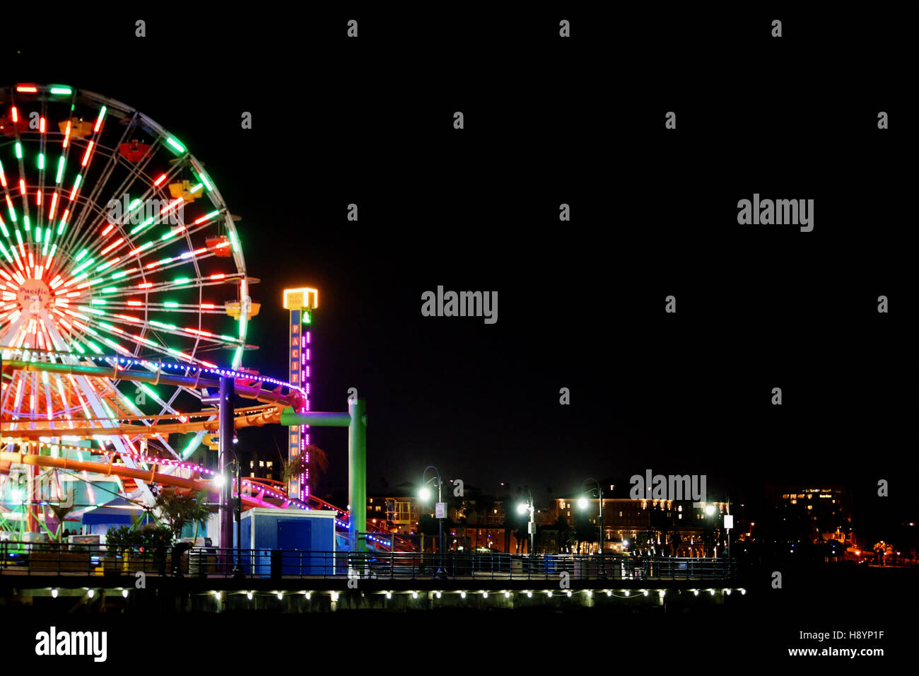 Santa Monica Pier at night Stock Photo Alamy
