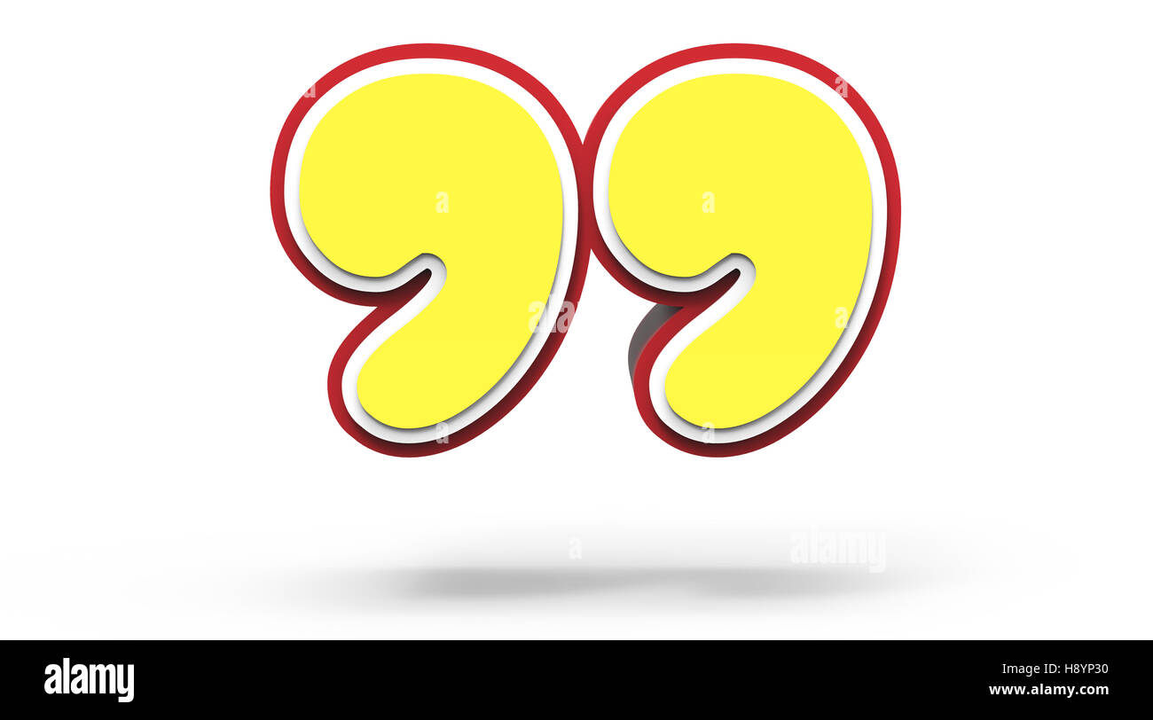 yellow quotation mark, 3D rendering graphic isolated on white