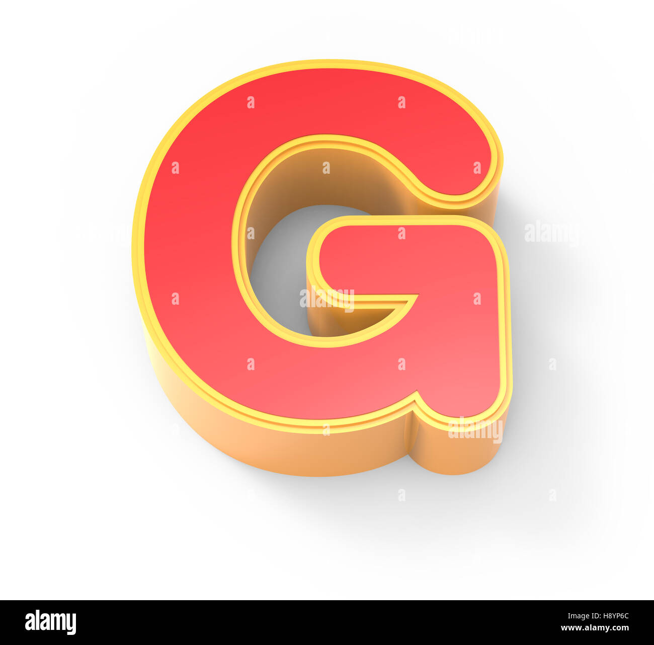 yellow framed red letter G, 3D rendering graphic isolated on white ...