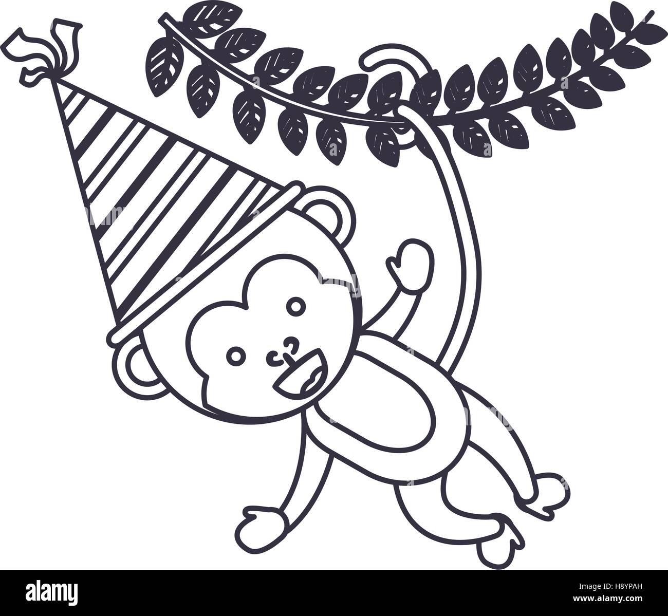 Monkey cartoon with party hat icon. Happy birthday celebration card and ...