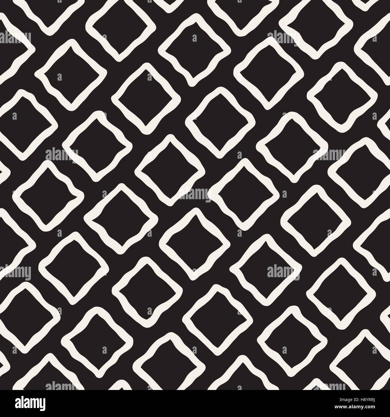 Vector Seamless Black and White Hand Drawn Rhombus Pattern. Abstract ...