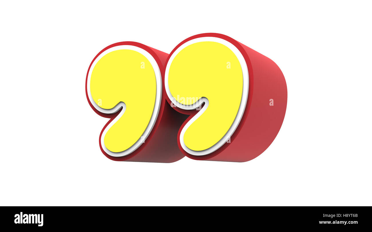 right tilt red framed yellow quotation mark, 3D rendering graphic