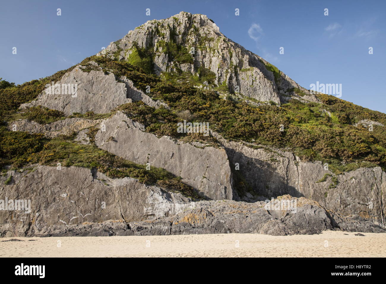 The south coast limestone cliffs of Gower Peninsula AONB,  near Nicholaston; South Wales. Stock Photo