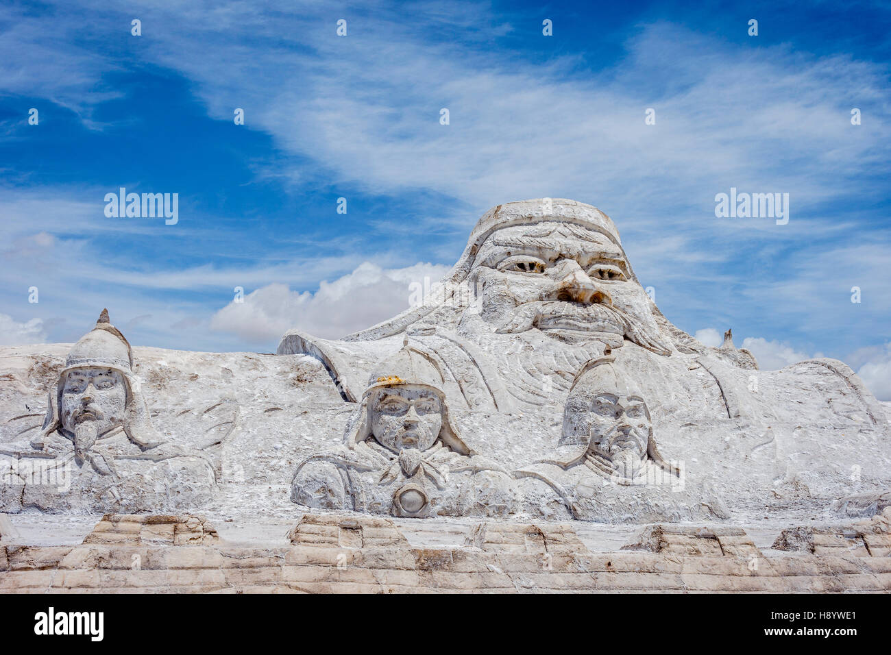 Genghis Khan statue made of salt at Chaqia salt lake, Qinghai, China
