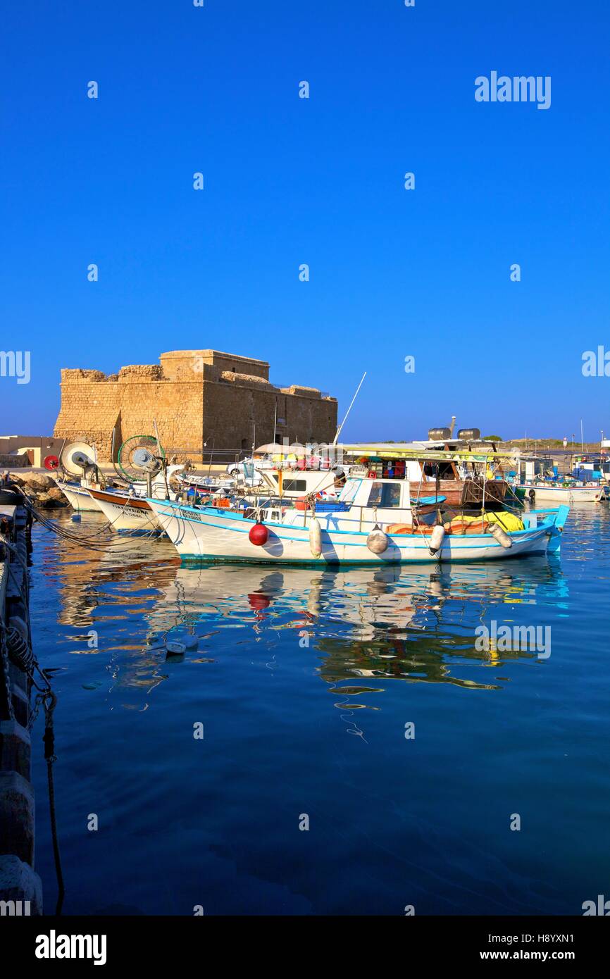 Paphos Castle and Harbour, Paphos, Cyprus, Eastern Mediterranean Sea Stock Photo