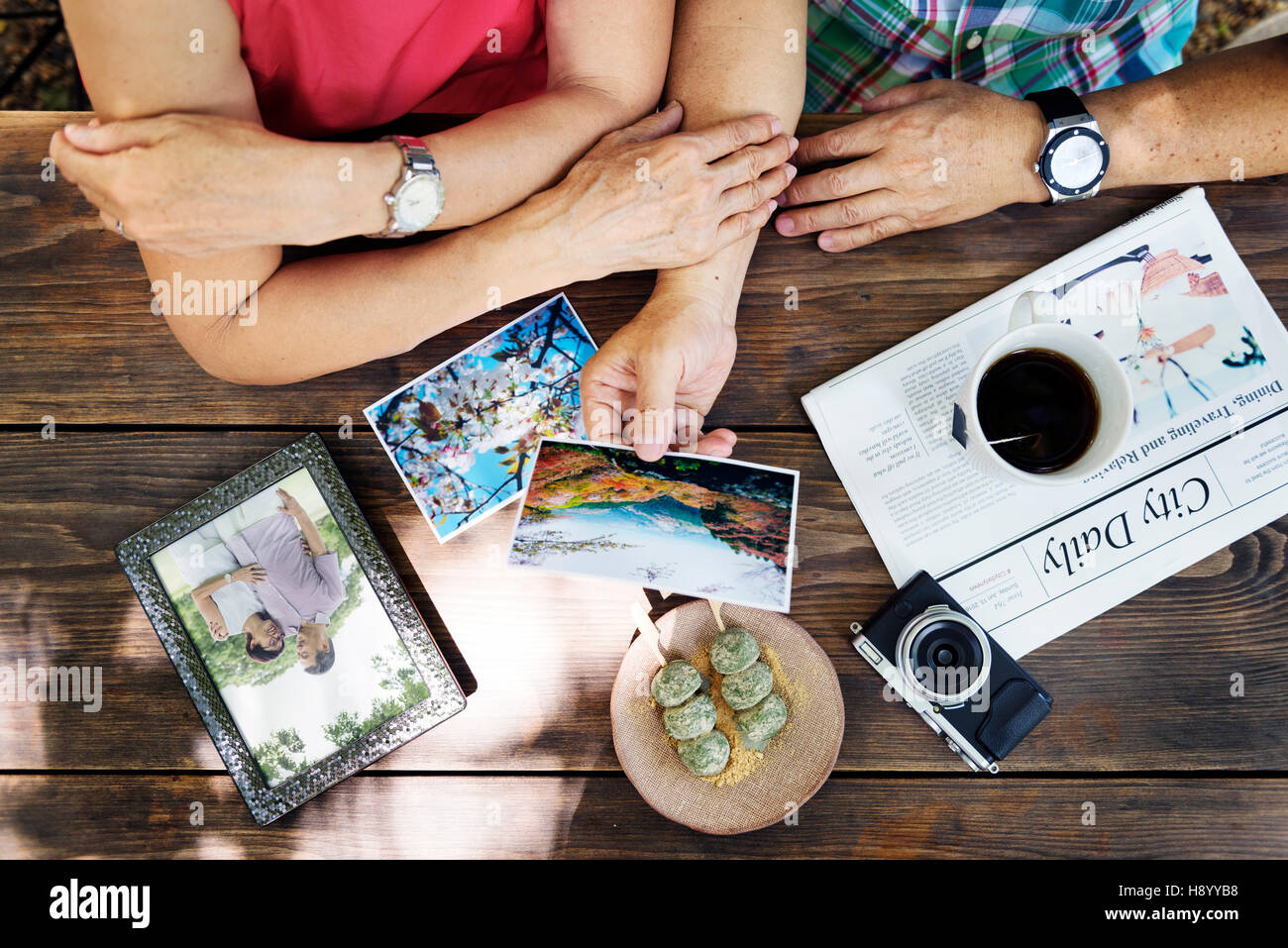 Senior Adult Reminding Memory Photos Couple Concept Stock Photo
