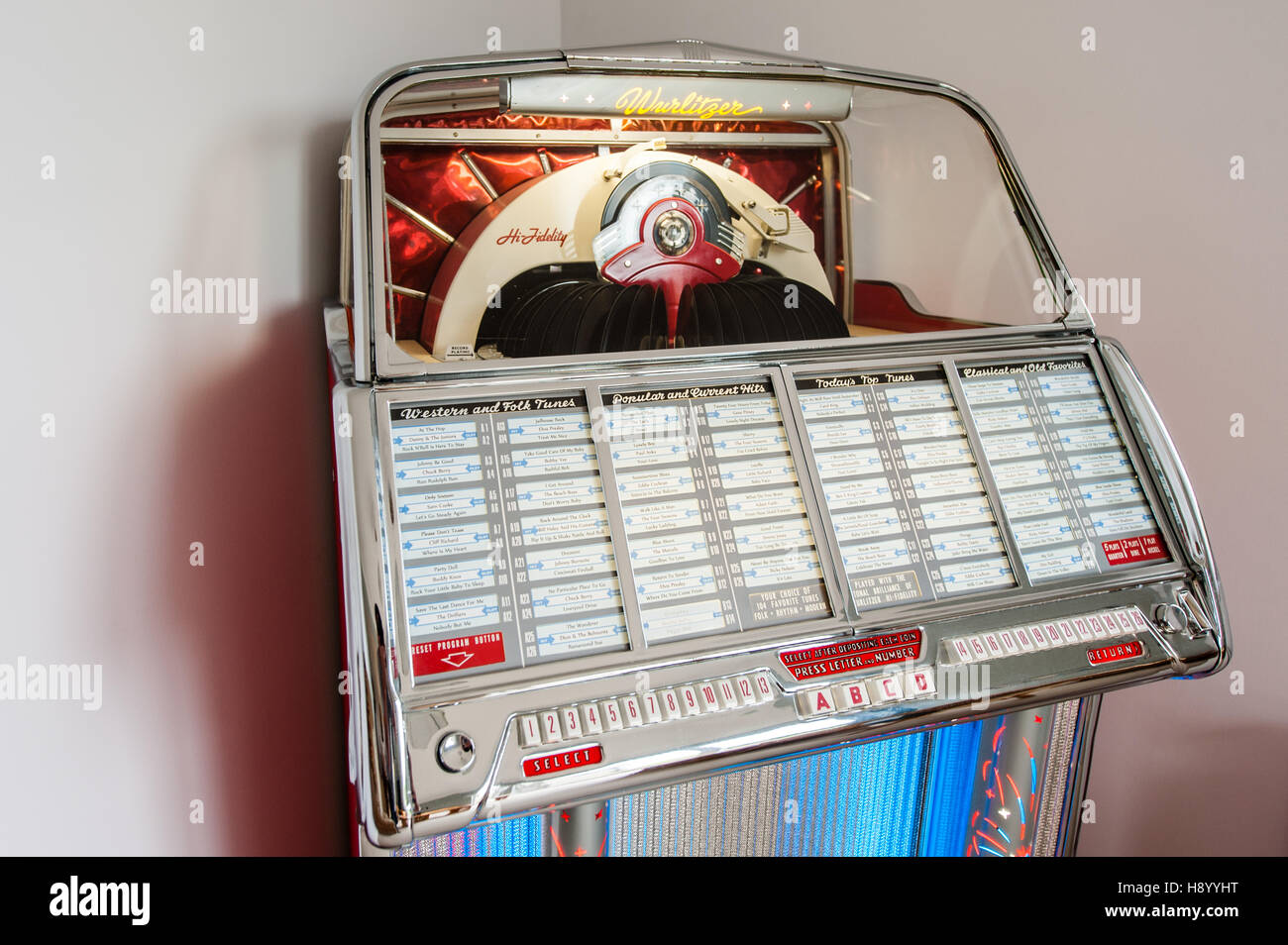 An 1800 Wurlitzer jukebox made in the 1950's. Stock Photo