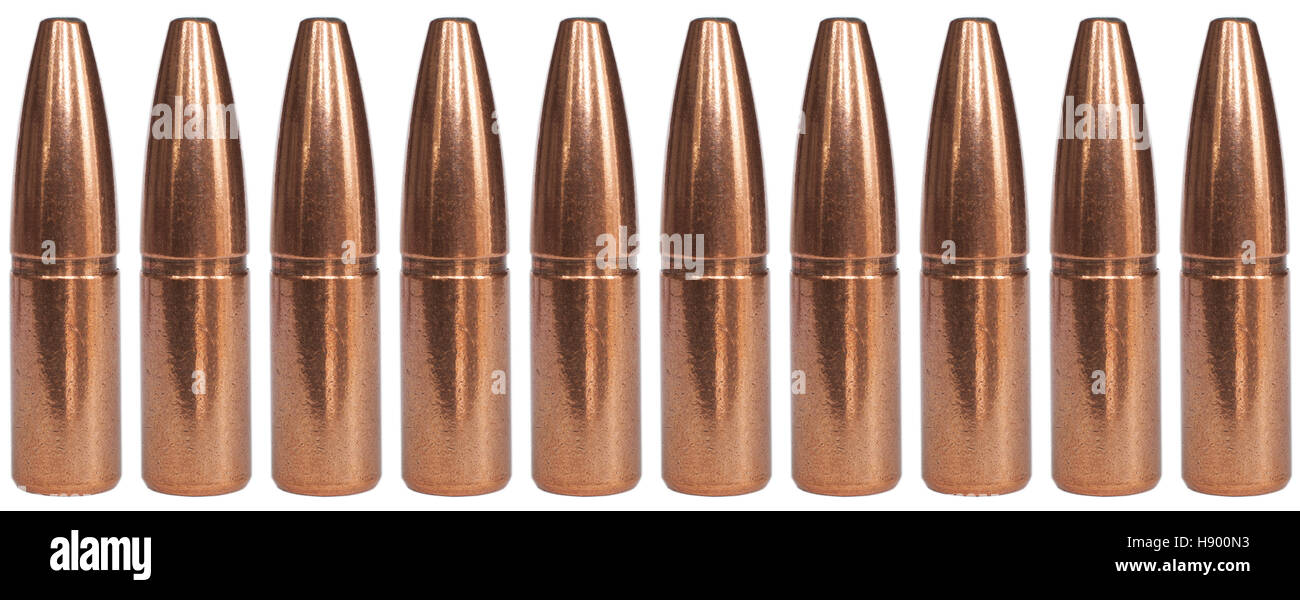 Row of ten copper jacketed bullets isolated on white Stock Photo Alamy