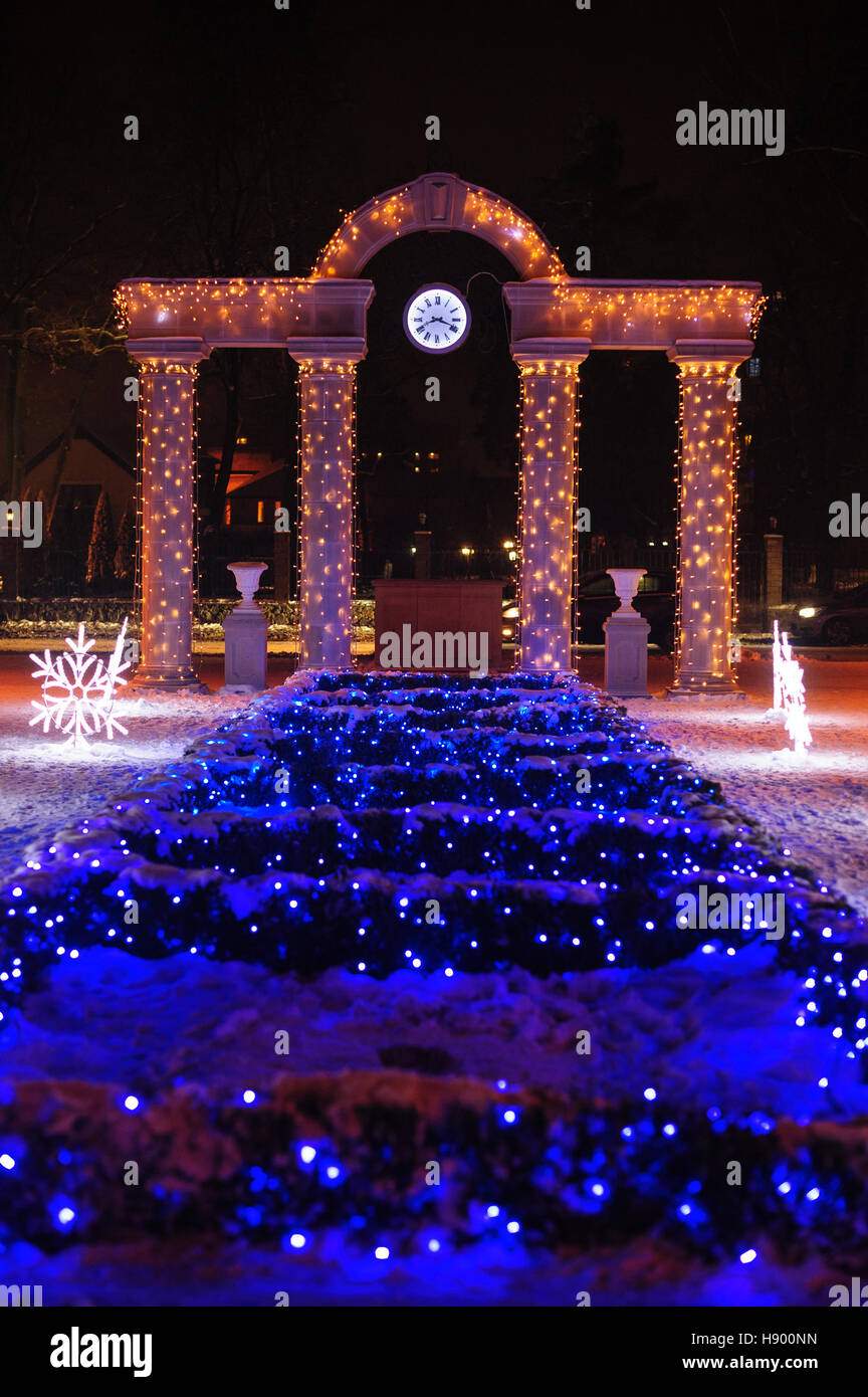 arch at the entrance to the Park and winter illuminations Stock Photo