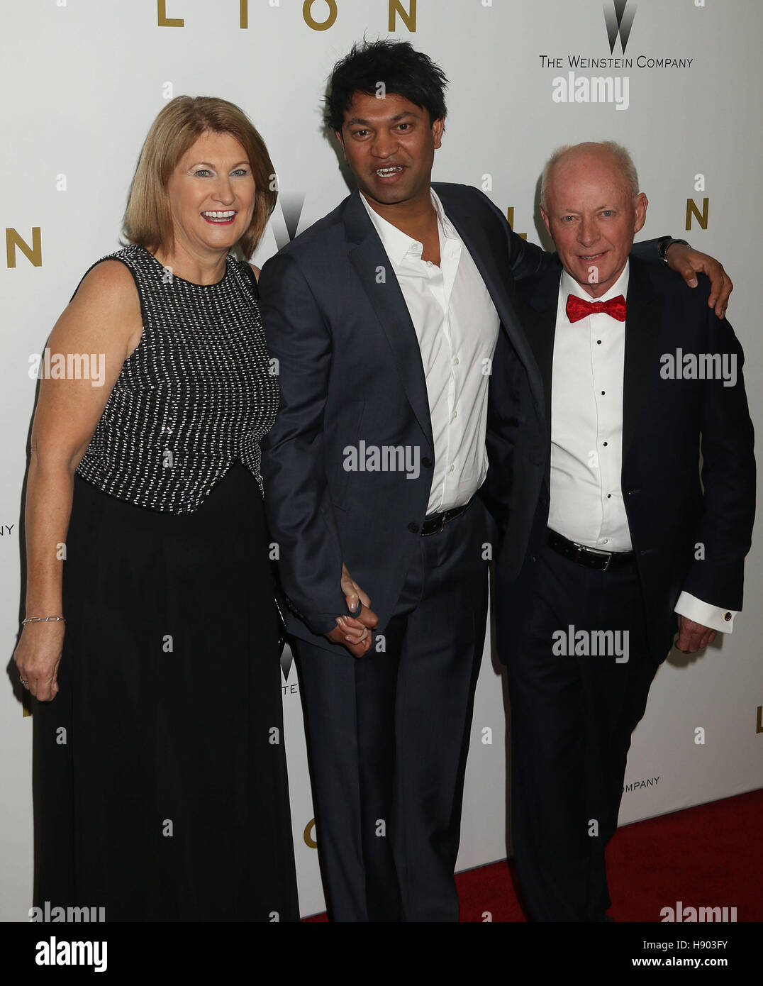 New York, USA. 16th Nov, 2016. Sue Brierley, Saroo Brierley and John