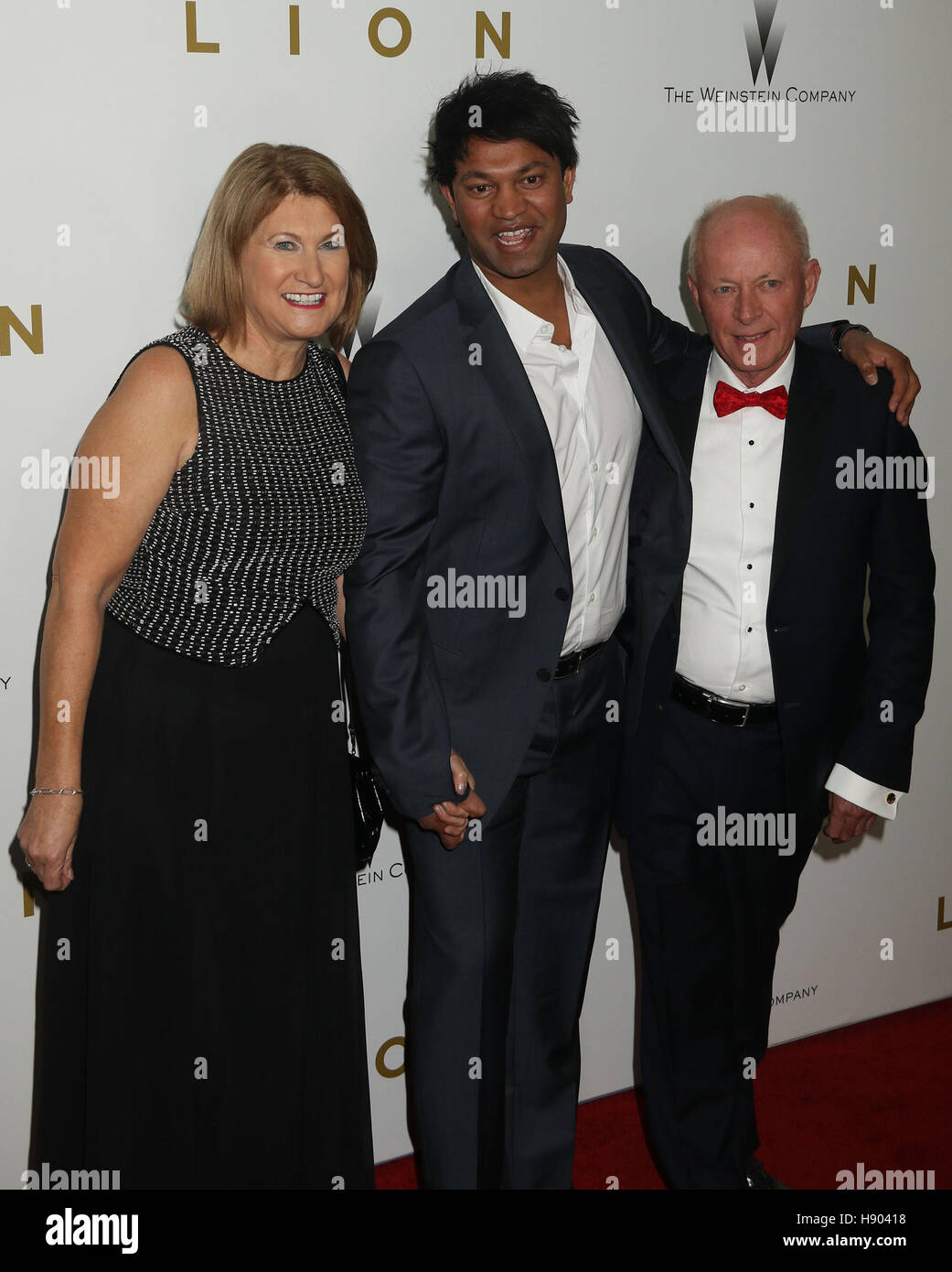 New York, USA. 16th Nov, 2016. Sue Brierley, Saroo Brierley and John
