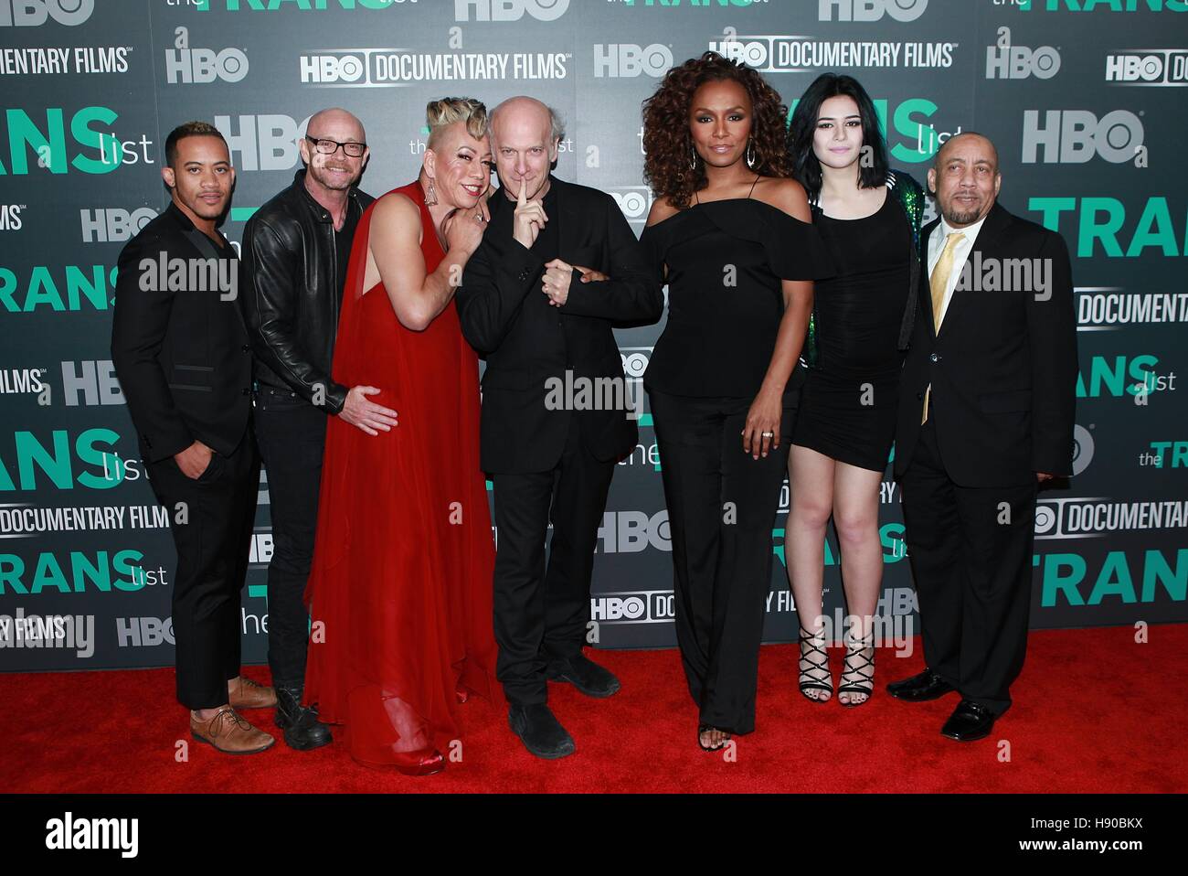 New York, NY, USA. 17th Nov, 2016. Shane Ortega, Buck Angel, Bamby Salcedo, Timothy Greenfield Sanders, Janet Mock Nicole Maines and Kylar Broadus at HBO Documentary Films New York Premiere of 'THE TRANS LIST' at The Paley Center for Media on November 17, Stock Photo