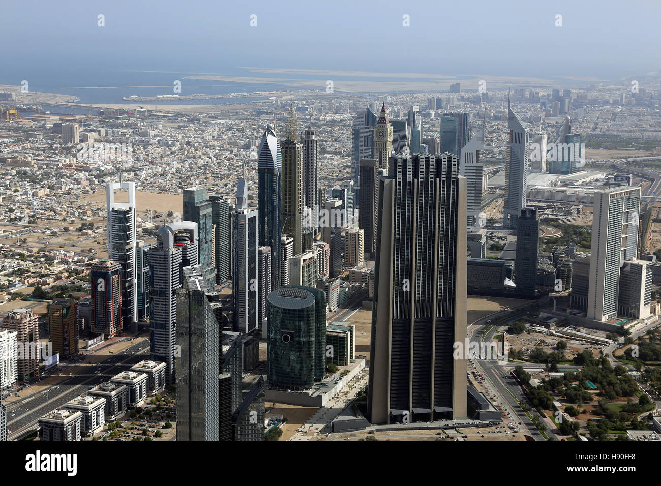 Panorama view of Dubai from Burj Khalifa, UAE Stock Photo
