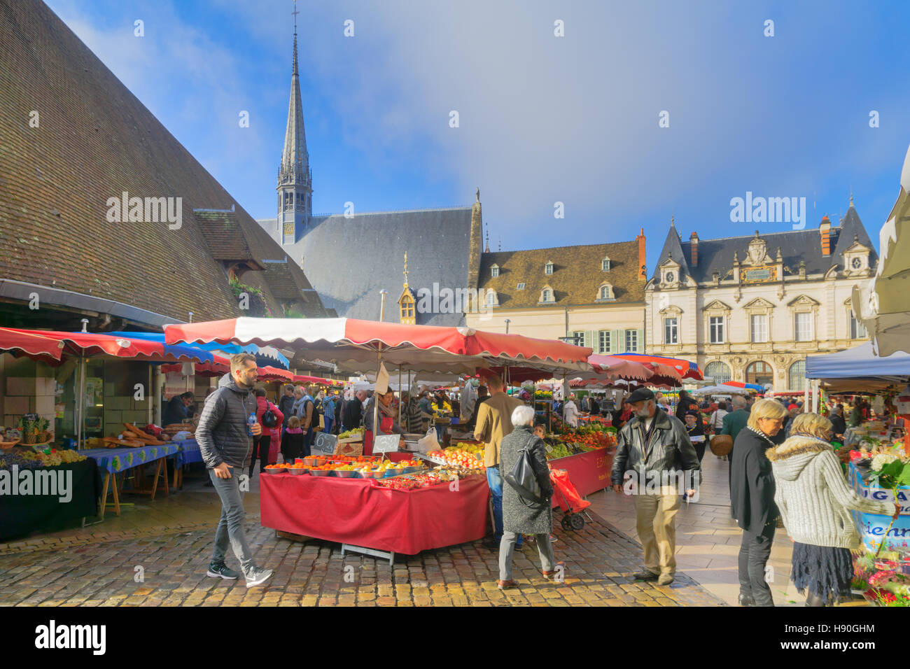 BEAUNE, FRANCE OCTOBER 15, 2016 Market scene with various product