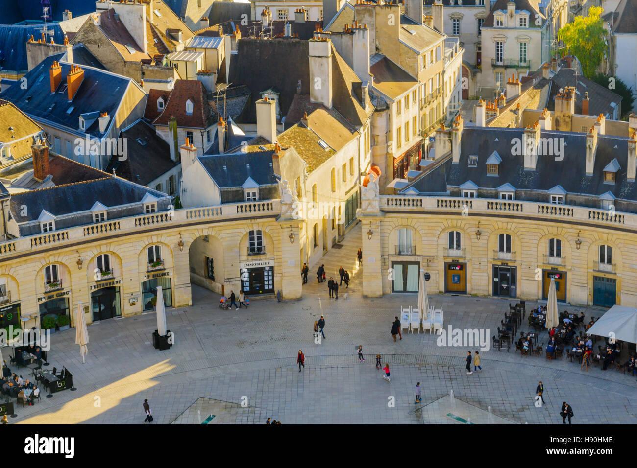 DIJON, FRANCE - OCTOBER 15, 2016: An aerial view of the liberation square (place de la liberation), with locals and visitors, in Dijon, Burgundy, Fran Stock Photo
