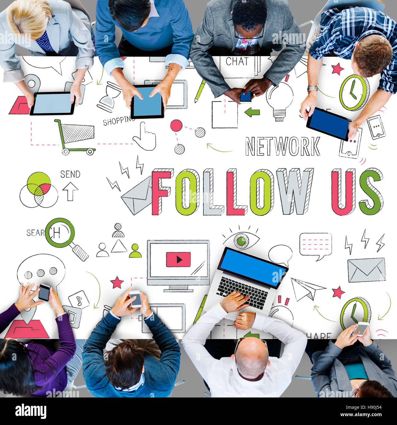 Follow Us Social Network Connect Social Media Concept Stock Photo - Alamy
