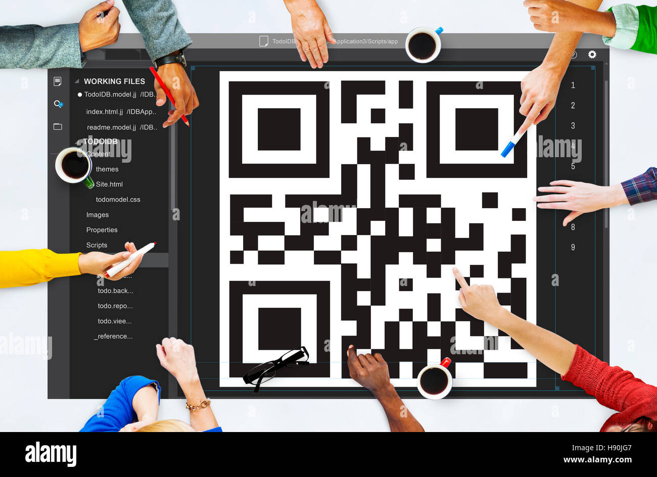 QR Code Encryption Interface Coding Concept Stock Photo