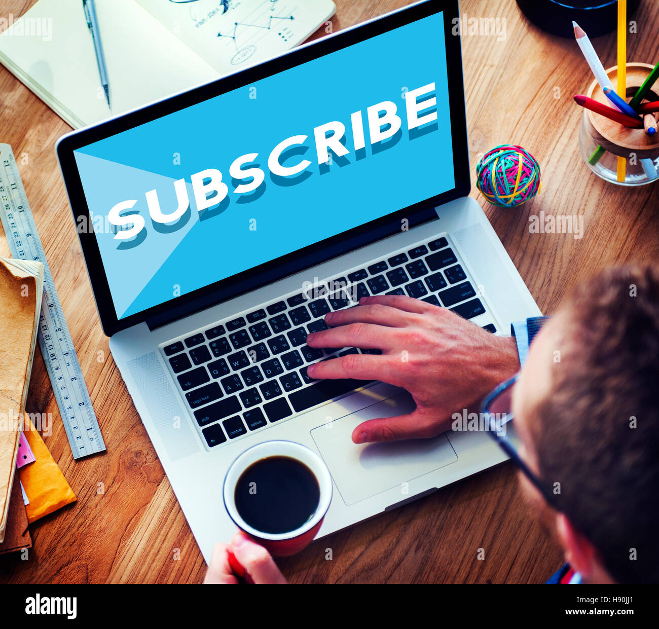 Subscribe Follow Subscription Membership Social Media Concept Stock Photo