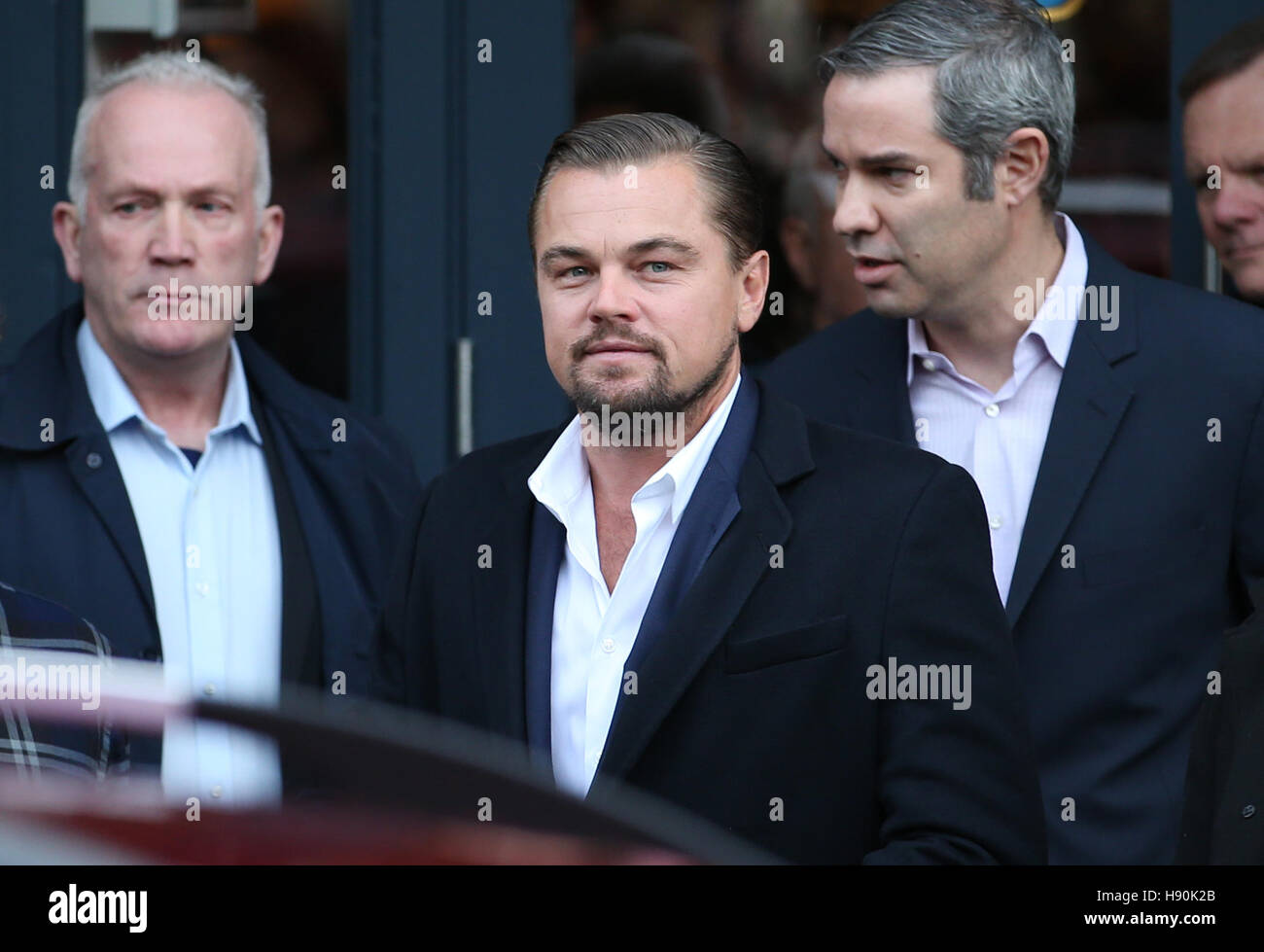 Leonardo DiCaprio leaves after a visit to Home by Social Bite sandwich shops in Edinburgh, which work to help the homeless. Picture date: Thursday November 17, 2016. See PA story SHOWBIZ DiCaprio. Photo credit should read: Jane Barlow/PA Wire Stock Photo