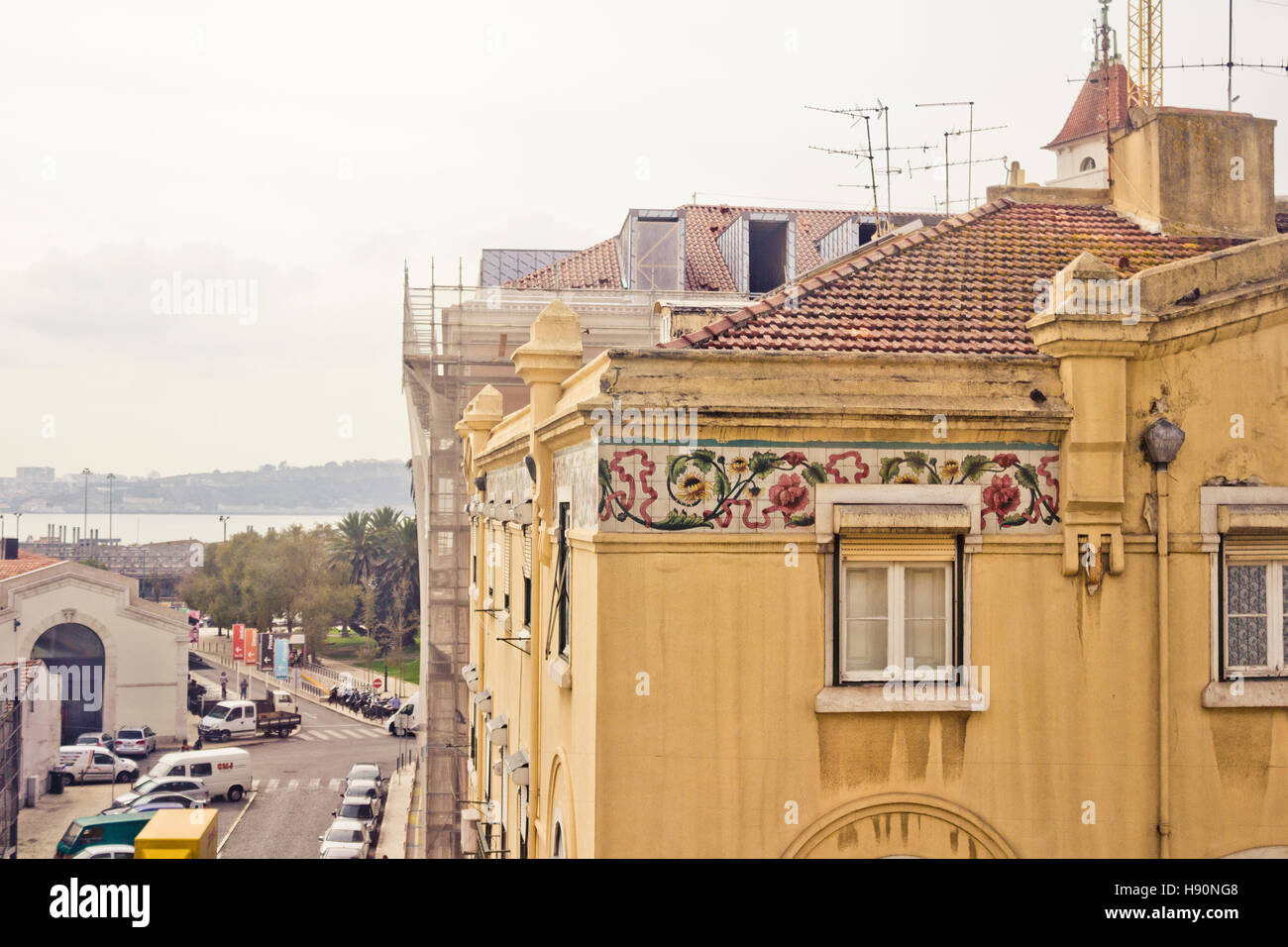 Beautiful and characteristic facades with azulejos. Lisbon, Portugal Stock Photo