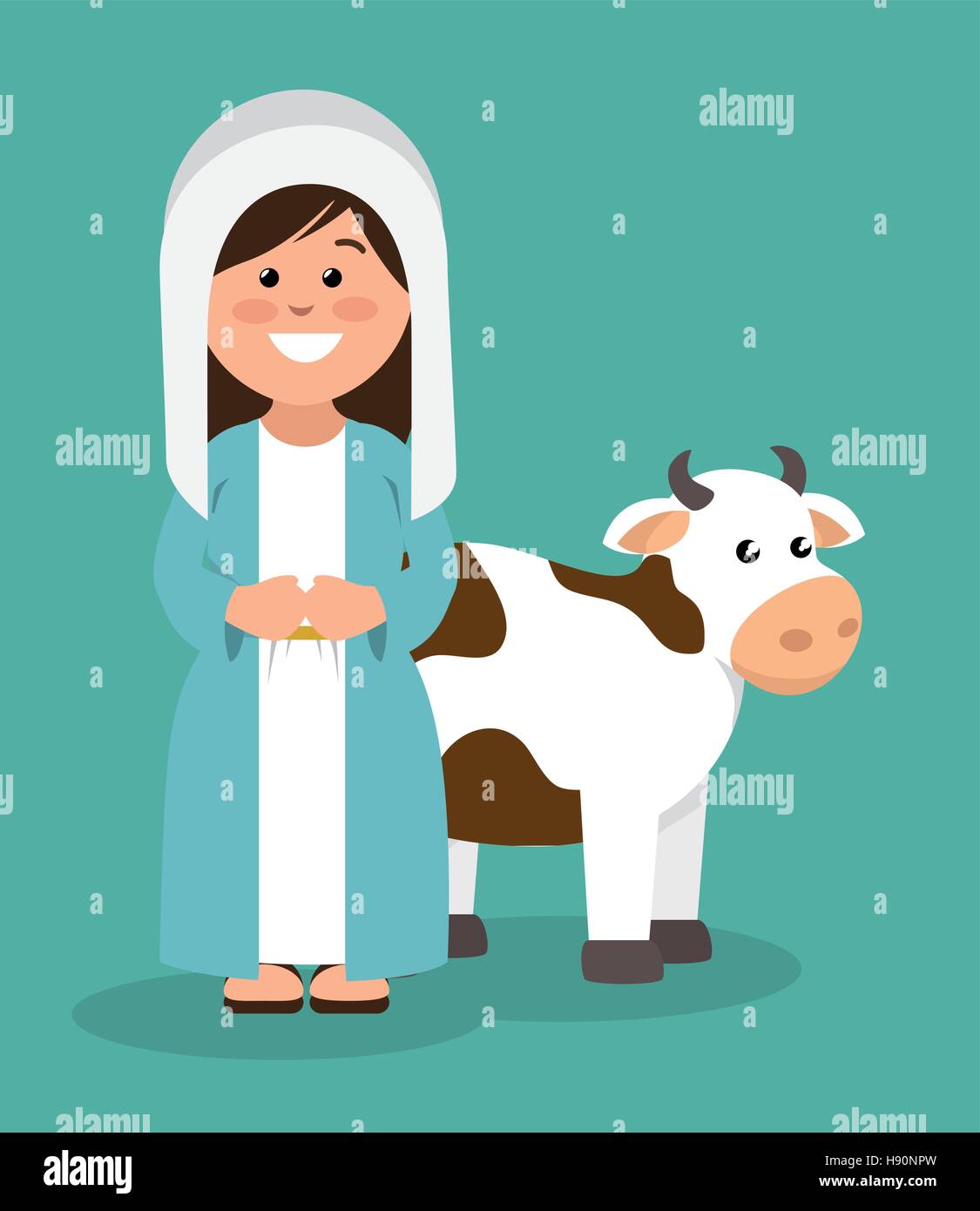 cute virgin mary and cow vector illustration eps 10 Stock Vector