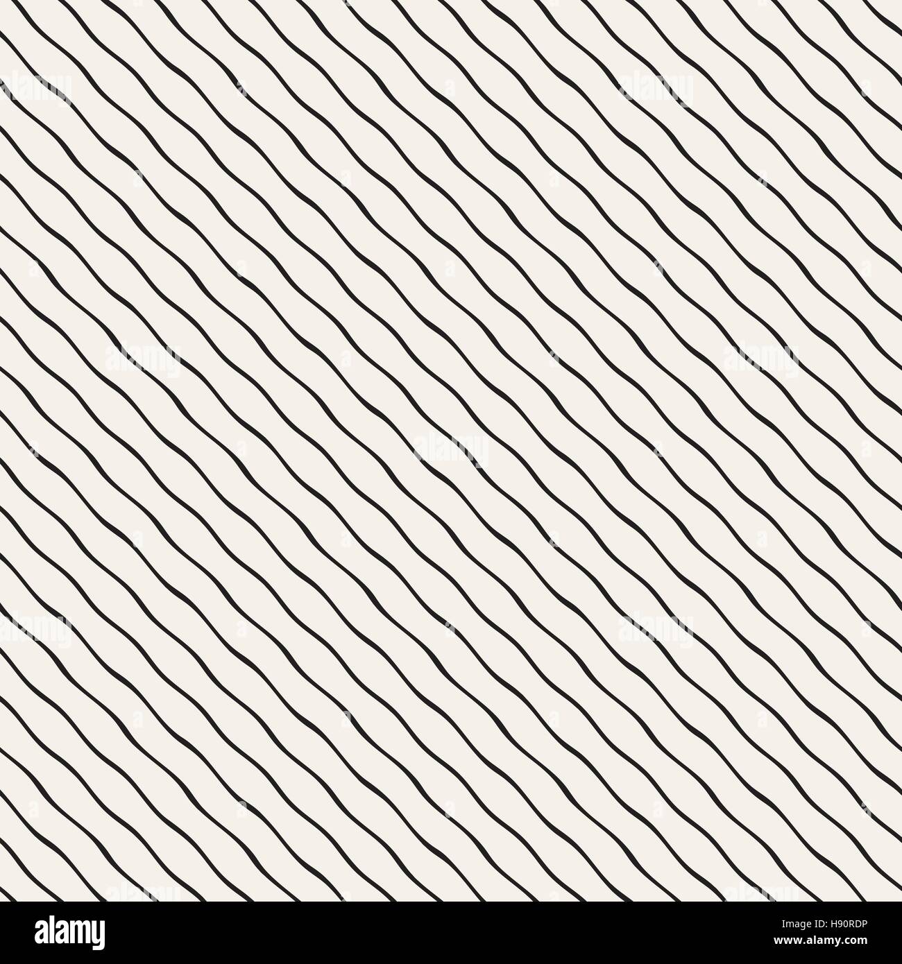 Hand Drawn Wavy Diagonal Lines. Vector Seamless Black and White Pattern ...