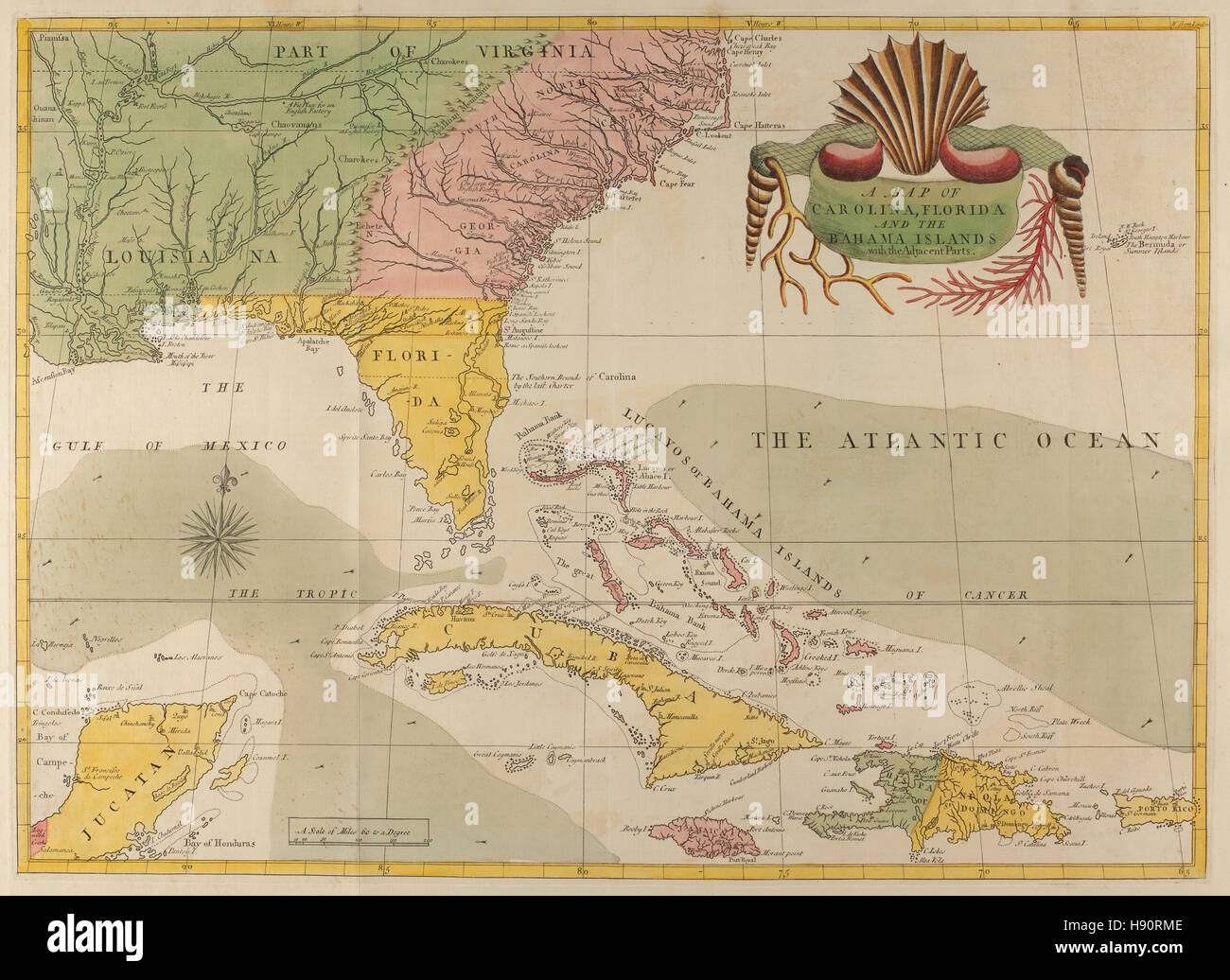 Bahamas map hi res stock photography - Map Of Carolina Florida And The Bahama Islands H90RME 