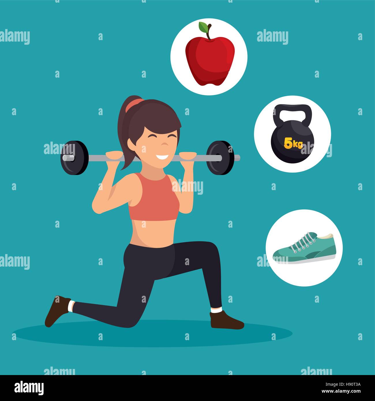 sporting girl lunge squat weight barbell icons vector illustration eps 10 Stock Vector Image ...