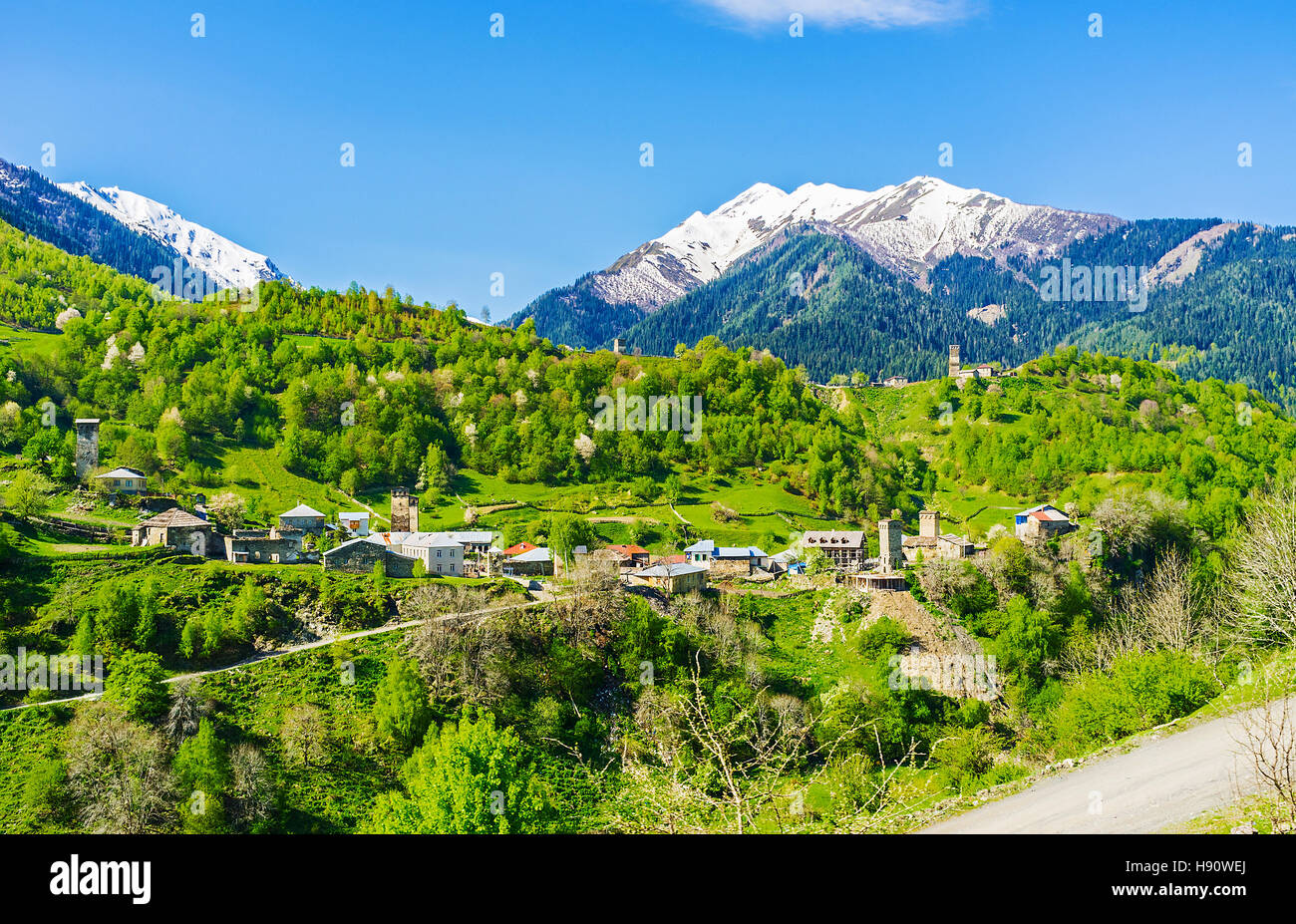 The picturesque Bogreshi townlet with many medieval Svan towers, the