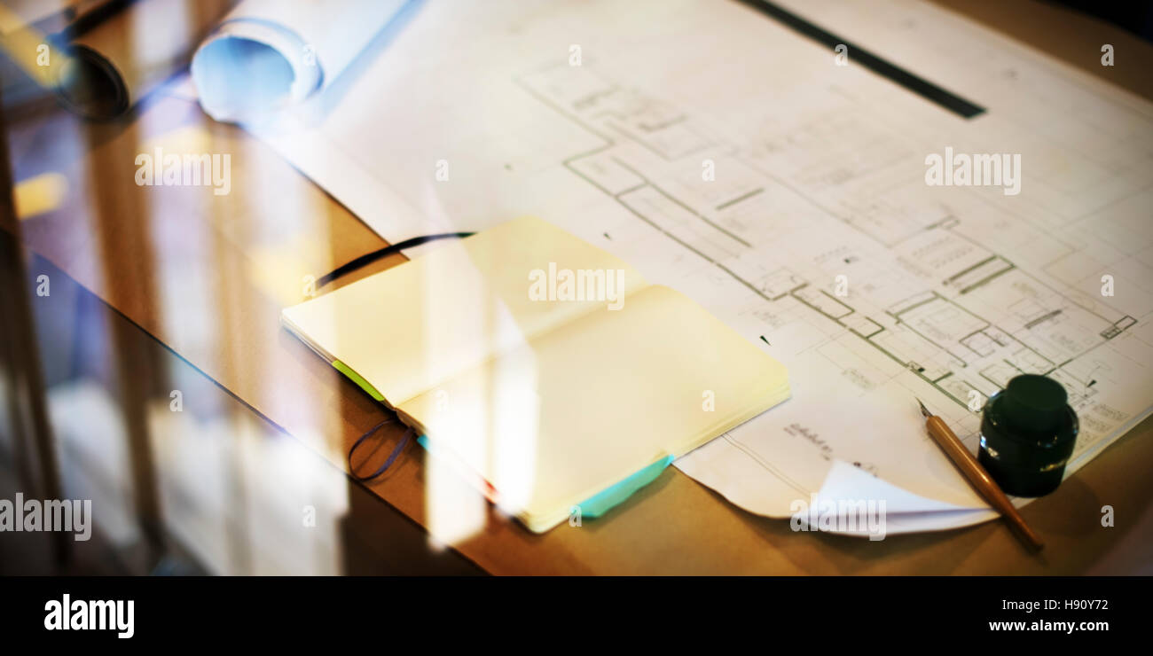 Construction Blueprint Project Working Planning Concept Stock Photo Alamy