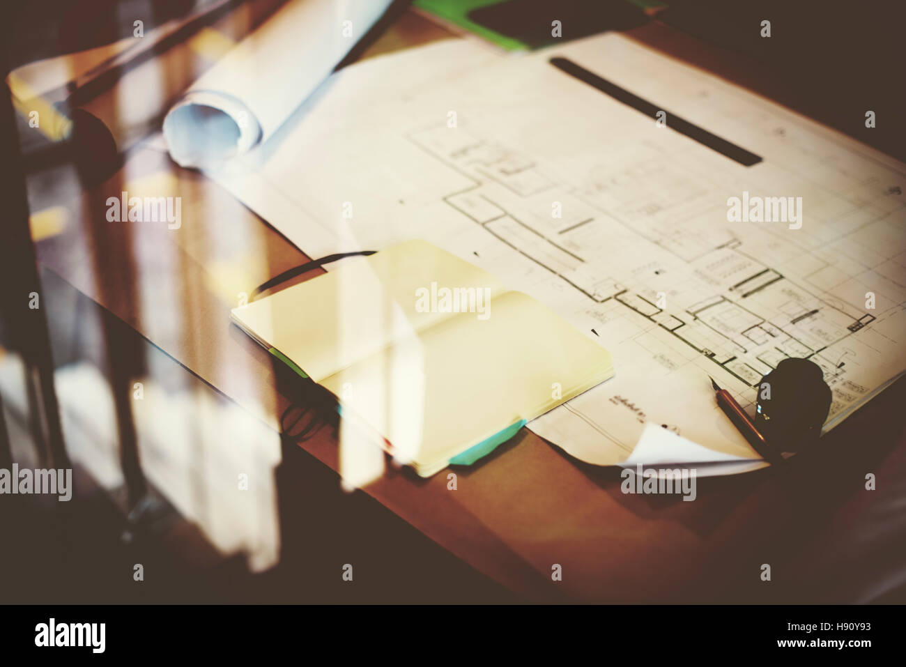 Construction Blueprint Project Working Planning Concept Stock Photo Alamy