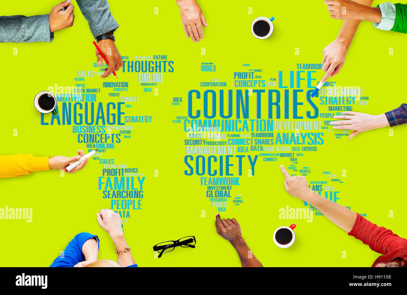Multi racial group people world map hi-res stock photography and images ...
