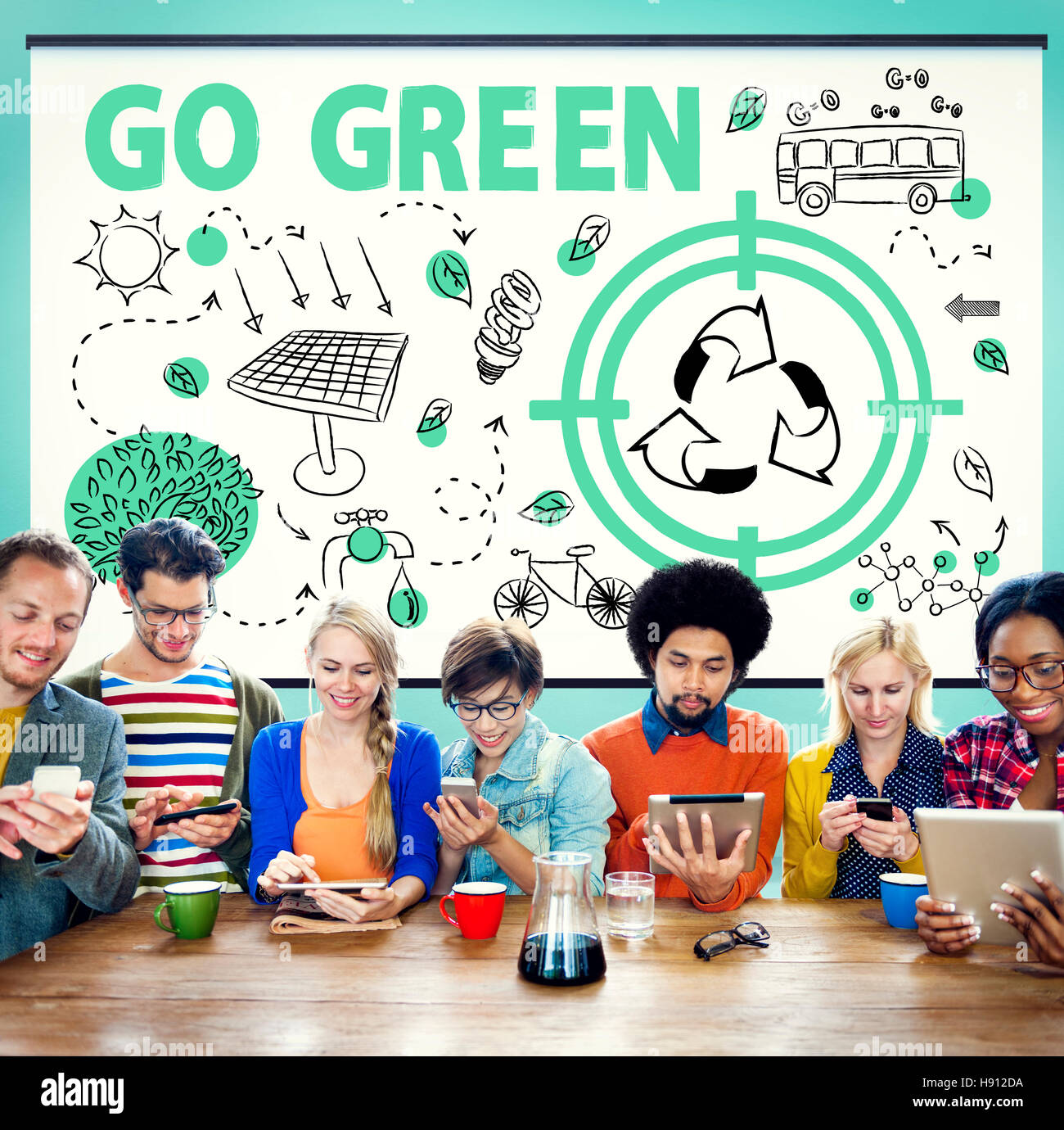 Green Usable Go Green Reuse Sun Bus Arrow Concept Stock Photo - Alamy