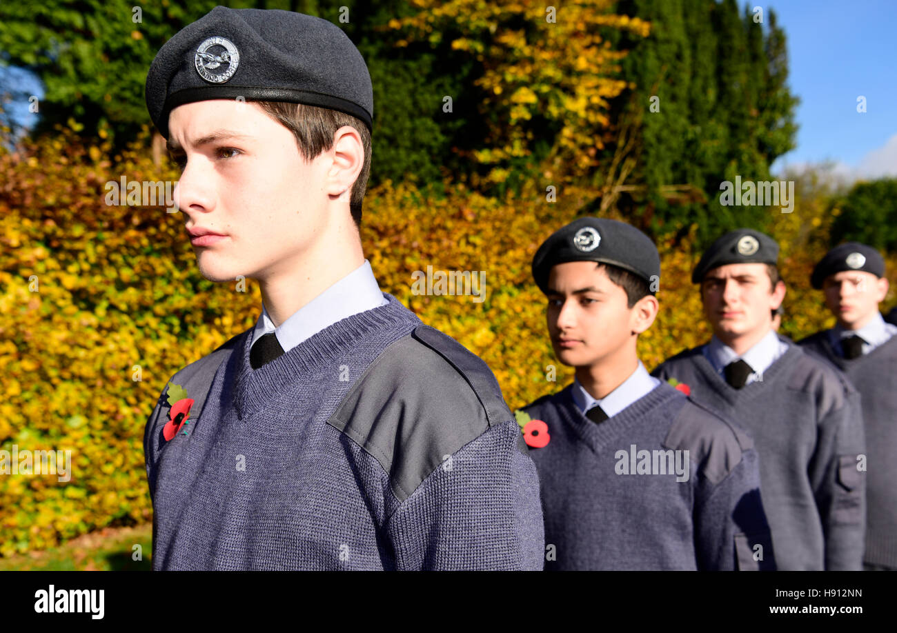 Air cadets attending Remembrance Sunday, Haslemere, UK. 13 November 2016. Stock Photo